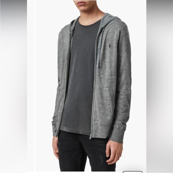 All Saints Mode Merino Wool Gray Zip-Up Men's Sweater - Picture 2 of 14